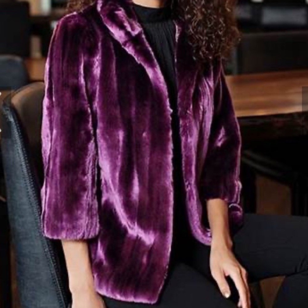 Donna Salyers Fabulous Furs Sold put Purple Fur Jacket Faux Mink XS S 4 6 Luxury
